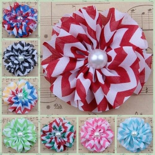 10pcs/lot Wavy Striped Flowers Accessories with Half Pearl Fashion Handmade Floral Headwear Birthday Party Backdrops Decorations