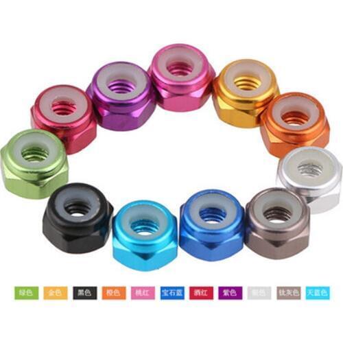 2pcs M5 Aluminum alloy locks loose lock nut self-locking nylon ring color screw cap