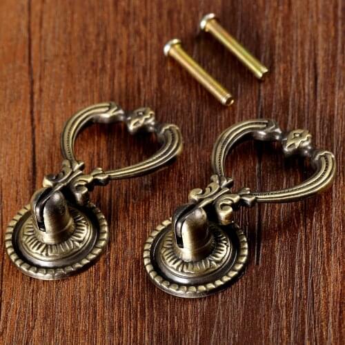 2Pcs Vintage Cabinet Knobs and Handles Door Closet Cabinet Drawer Pull Handle Antique Brass Furniture Handles for Kitchen