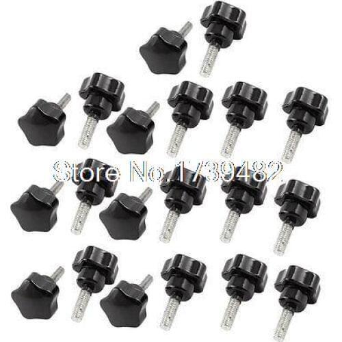 20 Pcs M6 x 20mm Male Thread 25mm Star Head Screw On Type Clamping Knob