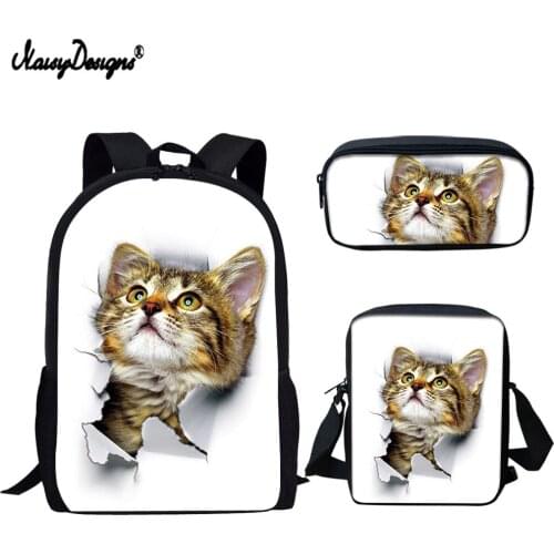 NOISYDESIGNS Cute Leopard Cat Print 3pcs/set School Bags for Boys Girls Primary School Backpack Children Shoulder Book Bags New