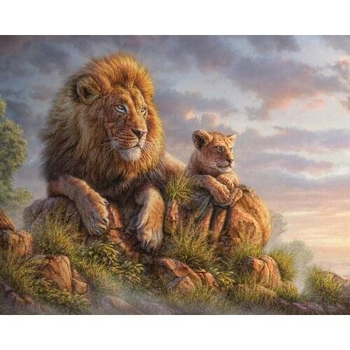 5D DIY Diamond Painting Animal Lion father and son Full Drill Diamond Embroidery Cross Stitch Mosaic Craft Kits Home Decor Gift