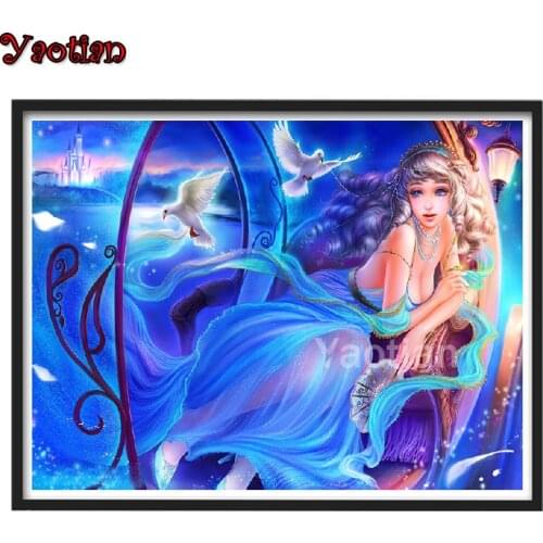 Diamond Painting Fantasy princess girl and white dove Diamond Embroidery Full Square Round Diamond Mosaic Cross Stitch Handicraf