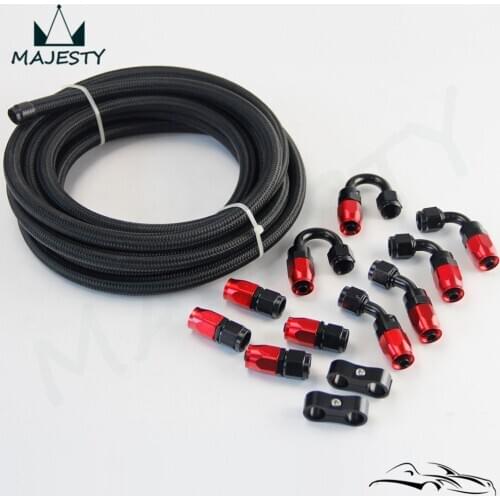 AN6 NYLON/ Steel Braided OIL/FUEL line/hose 6AN +Fitting Hose End Adaptor KIT Black