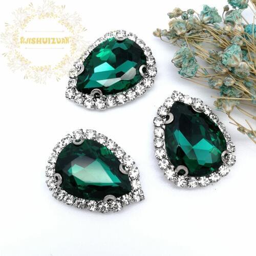 Malachite green DR Drill Side Chain Crysta Glass Sewing Rhinestones with Claw DIY Womens Shose and Wedding Dresses