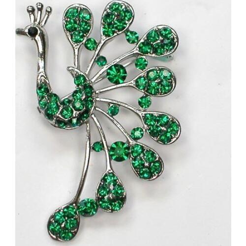 Green Rhinestone Peacock Pin brooches C2083 M
