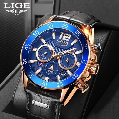 LIGE 2021 Luxury Mens Watches Top Brand Fashion Military Sport Chronograph Wristwatch For Men Waterproof Quartz Date Clock Male