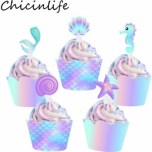 Chicinlife 10Pcs Mermaid Cupcake Wrappers Birthday Party Cake Border Cupcake Wrapper Baby Shower Wedding Mermaid Party Supplies