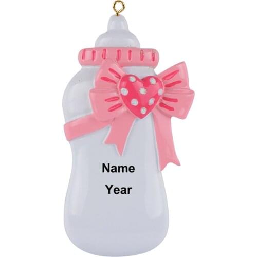 Baby Bottle Blue Pink Babys First Christmas Personalized Hand Painted Diy Polyresin Craft Souvenirs For Holiday Gift Home Decor