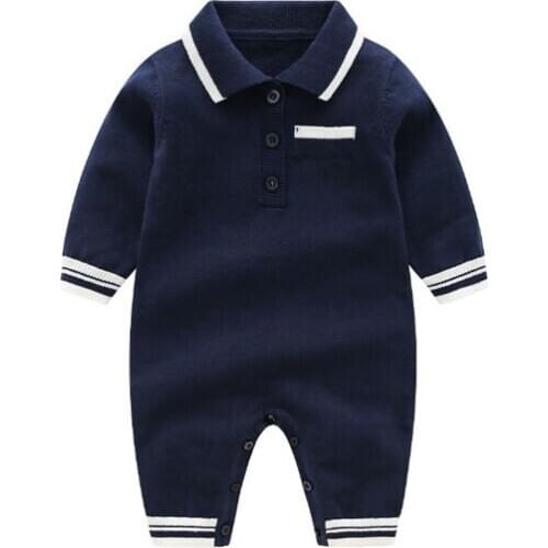 Baby Knitted jumpsuit boys and girls kid lapel Climb clothes sweater