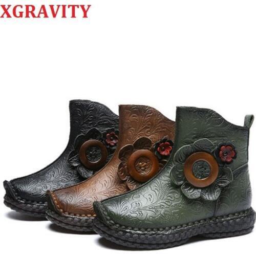 Elegant 2021 Fashion Ankle Boots Elegant Genuine Leather FLower Design Short Boots Fashion Casual Round Toe Shoes Girl Shoe C294