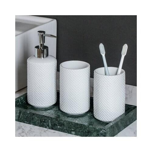 Home Hotel Bathroom White Embossed Dot Hand Sanitizer Dispensing Bottle Soap Bottle Bathroom Mouth Cup Bathroom Wash Set