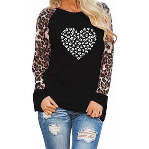 New Fashion Cat Dog Paw Animal Print T-Shirt For Women Leopard Print Long Sleeve T-Shirt T-Shirt Female Women Tshirt Summer Tops