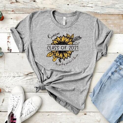 Class of 2021 Women Shirt Unisex Casual Short Sleeve Tee Sunflower Printing Female Tops Funny Couple Comfort T-shirt