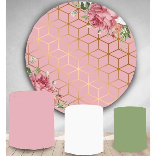 Round Circle backdrop background Pink flower wedding bridal shower gold party decor baby shower cake candy table cover YY-122