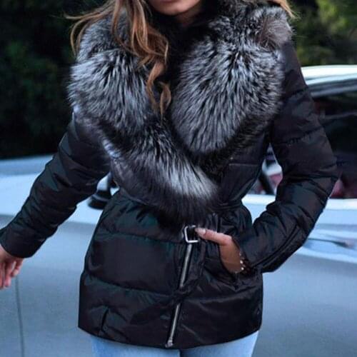 Europe America Autumn Winter New Cotton Padded Jacket Solid Color Fashion Fur Collar Thick Warm Zipper Long Sleeve 2021 Casual