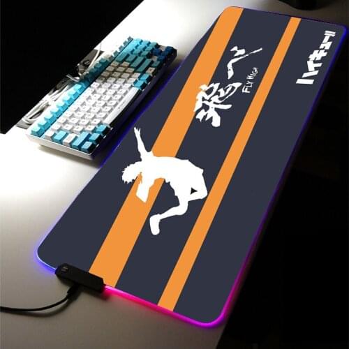 Hot Anime Haikyu Drop Shipping RGB LED Light Gaming Accessories Led XXL Large MousePad 3mm Rug Keyboard Desk Mat LOL Room Carpet