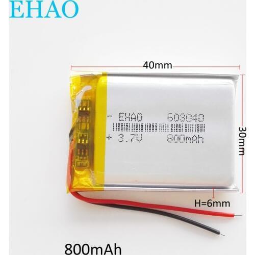 EHAO 603040 3.7V 800mAh Lithium Polymer LiPo Rechargeable Battery For Mp3 PAD DVD E-book bluetooth headset