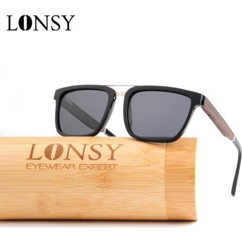 LONSY 2020 Classic Acetate Wood Women Men Sunglasses Polarized Luxury Brand Retro Shades Eyewear Oculos de sol UV400 Gafas