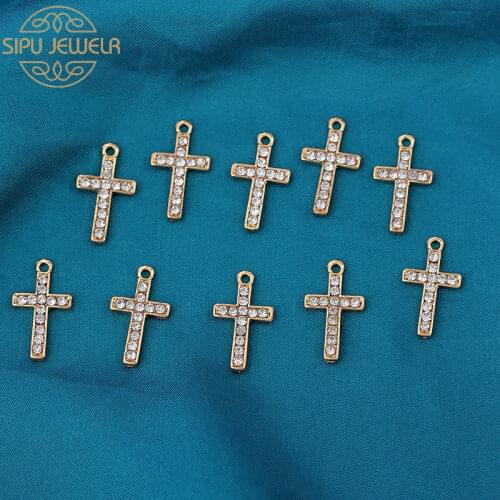 10Pcs Gold Color Metal Rhinestone Cross Charms Zinc Alloy Geometry Earring Charm For DIY Jewelry Making Accessories Wholesale