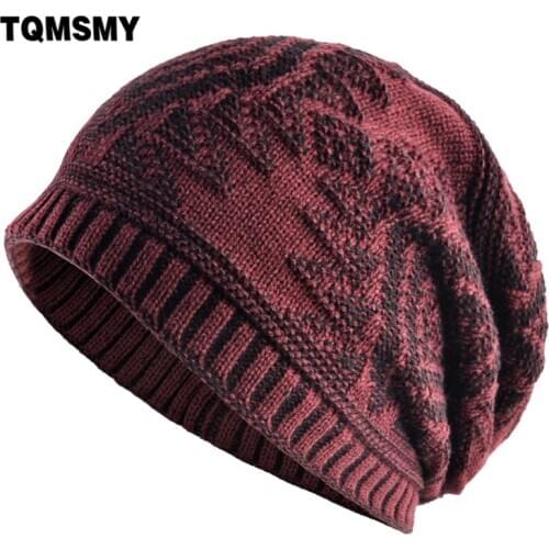 TQMSMY Fashion Knitted Pattern Beanies Hat Men Knitting Winter Warm Bonnet Gorras Double Layer Add Velvet Skullies Beanies E69