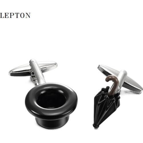 Fashion Black Umbrella Hat Cufflinks For Mens Lepton England Gentleman hat Design cufflinks Men shirt cuffs Cuff links gemelos