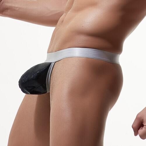 Mens Sexy G Strings Thongs Cheeky Brazilian Bikini Bottom Swim Underpant Low Waist Male Faux Leather Panties Gay Underwear