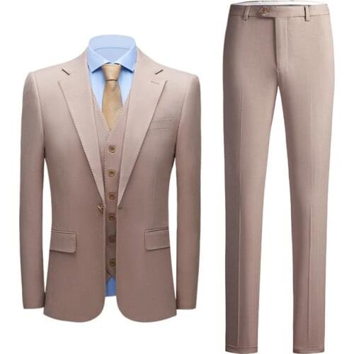 2020 CHAMPAGNE Suit Man Wedding Guest Dress High Quality Men Suits Formal costume 3 pieces homme Mens Business Casual Suit