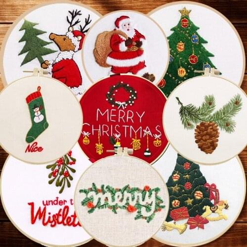 15cm DIY Embroidery Set for Beginner Needlework Kits Christmas Cross Stitch Series Needle Arts Crafts Sewing for Christmas