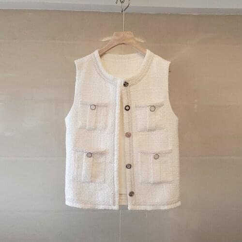 New Women Sleeveless Tweed Cardigan Vest Sherpa Jacket Tapados Mujer Invierno 2021 Autumn Outerwear Abrigos Largos Mujer