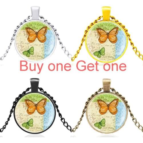 New Arrival Butterfly Design Bronze Glass Dome Men Women Charm Jewelry Pendant Necklace Accessories Gifts
