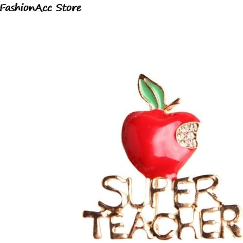 New Red Super Teacher Brooches Xmas Gift Unisex With Crystal Brooch Pin Show Your Love
