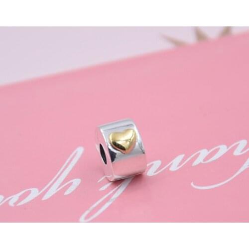 Original Gold Color Classic Heart Fixed Clip Lock Stopper Beads Fit 925 Sterling Silver Bead Charm Bracelet Diy Jewelry