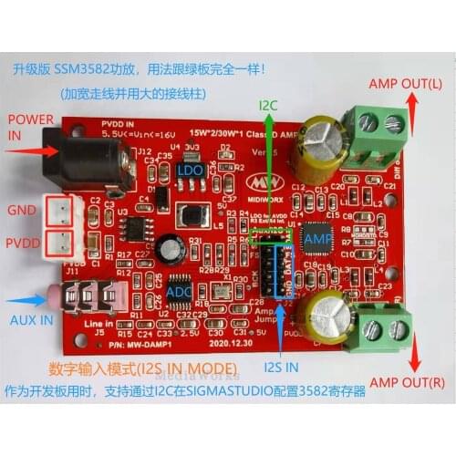 30W/ 120W Class D Digital Power Amplifier Board (2/8 Channels) SSM3582