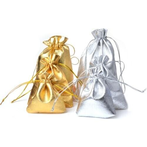 100pcs 5x7 7x9 9x12cm 11x16cm Drawstring Gift Bags Metallic Foil Organza Pouches Christmas Wedding Party Favour Gifts Candy Bags