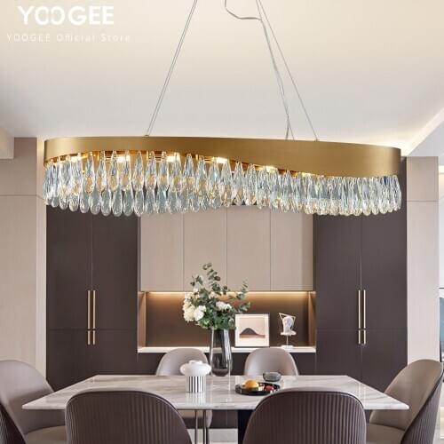 Luxury led chandelier for dining room large brushed gold oval kitchen crystal light fixture rectangle living room hanging lamp