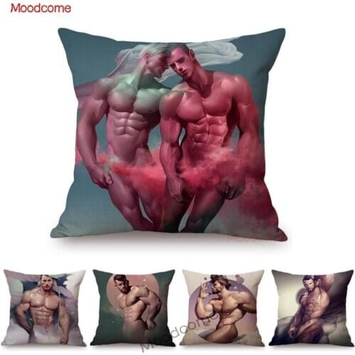Sexy Hot LGBT Gay Art Zodiac Constellation Jock Muscled Man Indoor Sofa Pillow Case Dreamlike Fairy Hunk Jock Car Cushion Cover