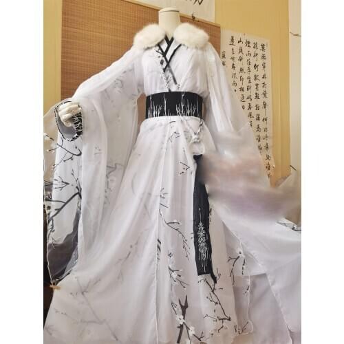 Shuang Mei Plum Blossom Embroidery White Male Immortal Scholar Cosplay Hanfu Costume Cos Mei Hanxue Gu Jun Bai ZiHua Male Hanfu