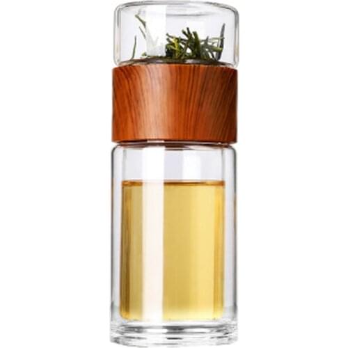 Double Wall Glass Tea Bottle Cups with Infuser / Portable Tea Infuser Glass Tea Strainer Leak-Proof Glass Tea Tumbler Separation