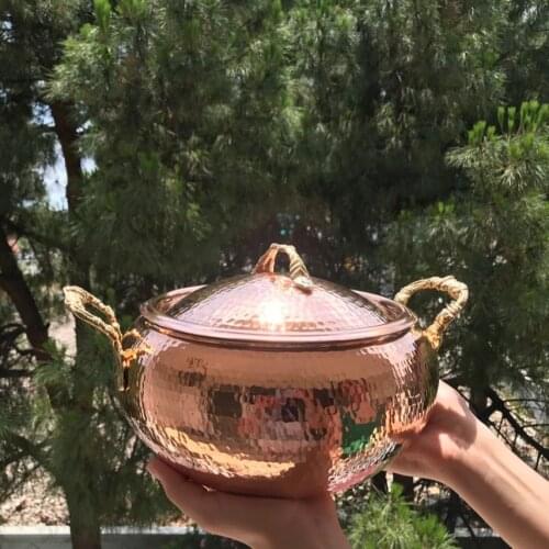 Set of 3 Heavy Thick Pure Copper Cooking Pot Brass Handle Handmade Hammer Pure Copper Vintage Food Safe Copper Kitchen Utensils