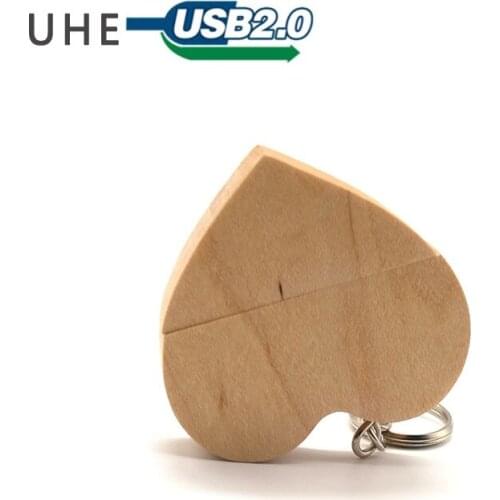 Lovely heart shape usb flash drive pen drive 64GB 32GB 16GB 8GB 4GB memory stick wooden u disk real capacity pendrive cute gifts