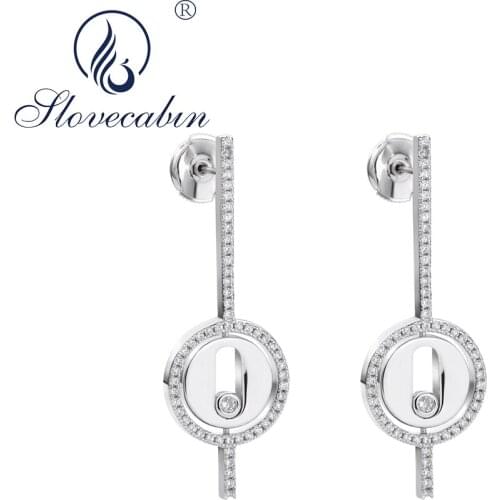 Slovecabin Authentic 925 Sterling Silver Move Stone Crystal Women Wedding Stud Earrings High Quality Fine Jewelry Making Gift