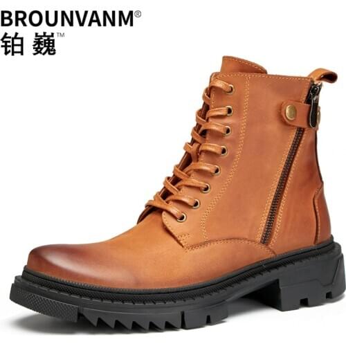 Military boots High Quality Genuine Leather autumn winter British retro all-match cowhide steel toe shoes breathable combat