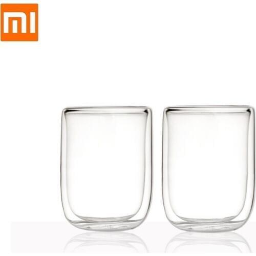 Xiaomi 2pcs high quality Glass double cup Household double layer Heat resistant Office water cup Juice Milk Tea cup 400ml