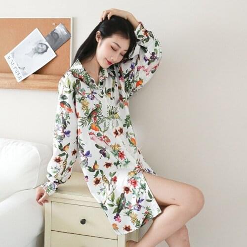 Japanese Yukata for Women New Satin Floral Printing Long Sleeve Pajama Slim Soft Sexy Sleepwear Womens Robes Casual Home Gowns