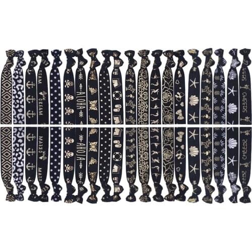 Gold/Silver Foil 5/8 Black Elastic Hairband Bowknot Band Headwear For Girls Handmade DIY Headband Hair Ties Birthday Party Gift