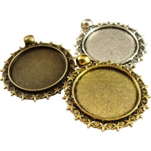 10pcs 25MM Zinc Alloy Five-pointed Star Pendant Blanks Setting Tray for Glass Cameo Cabochons Diy Jewelry Accessories