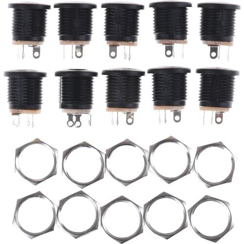 10Pcs for DC022 DC Power Supply Jack Socket Female Panel Mount Connector 5.5mm 2.1mm Plug Adapter 5.5*2.1 Wholesale
