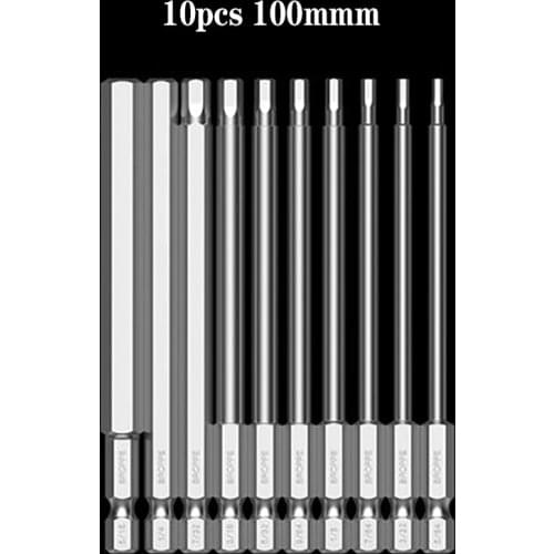 10pcs Hex Head Allen Wrench Drill Bits Set 100mm Long Allen Screwdriver Bits Magnetic Tips Hex Key Screwdriver Socket Bit Set