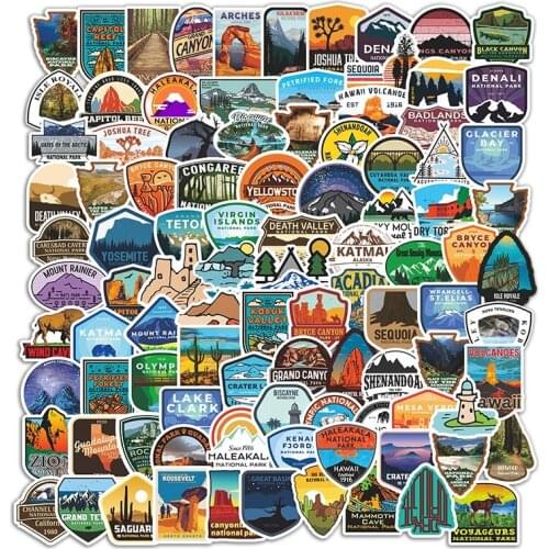 100pcs Yellowstone National Park Stickers Travel Outdoor Decal Sticker for Car Bike Motorcycle Suitcase Notebook Laptop